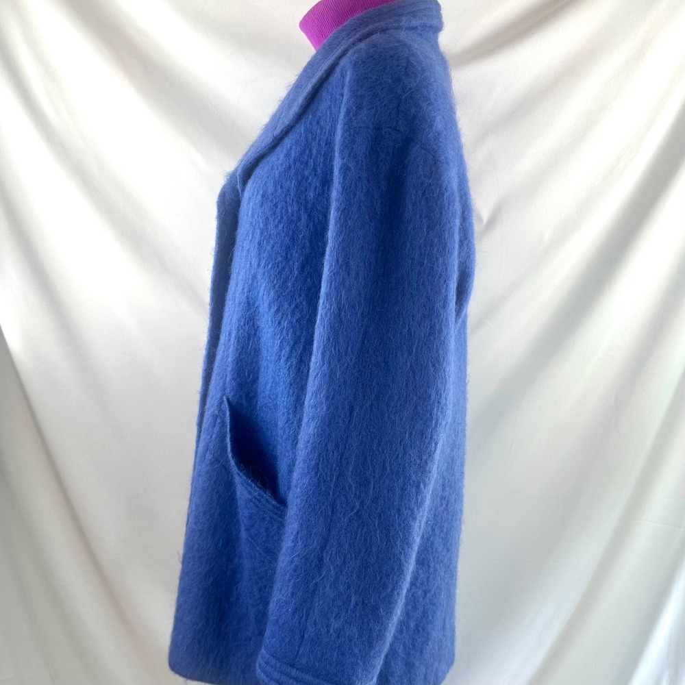 Vintage Mohair Coat Blue Oversized Fuzzy Wool Blend Statement Jacket 80s USA 14 - Picture 12 of 17